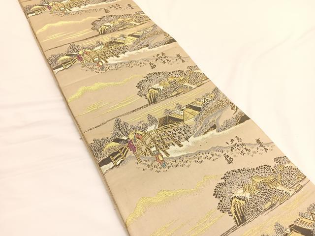 平和屋着物◎六通柄袋帯 東海道五拾三次 金糸 正絹 逸品 BAAV9913hv