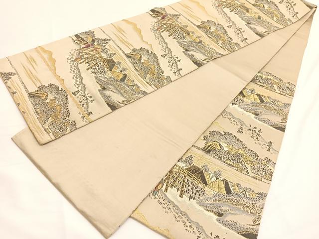 平和屋着物◎六通柄袋帯 東海道五拾三次 金糸 正絹 逸品 BAAV9913hv