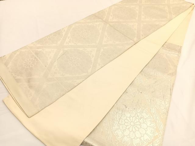 平和屋着物◎西陣 六通柄袋帯 花菱文 銀糸 正絹 逸品 BAAV9916hv