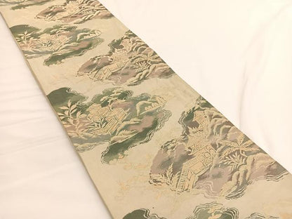 平和屋着物◎六通柄袋帯　風景文　金糸　正絹　逸品　BAAV9919hv