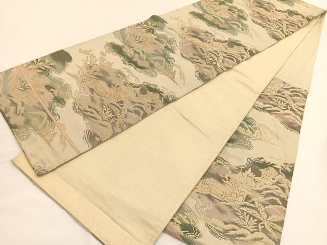 平和屋着物◎六通柄袋帯　風景文　金糸　正絹　逸品　BAAV9919hv