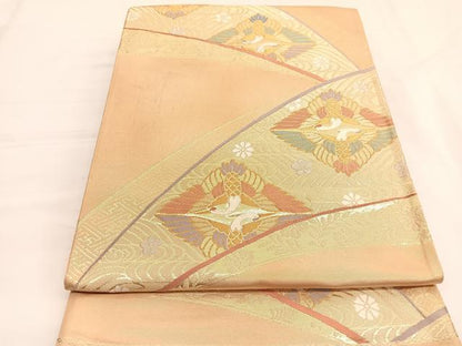 平和屋着物◎西陣　六通柄袋帯　唐織　松彩錦　流水双鶴花文　金銀糸　引箔　証紙付き　正絹　逸品　BAAV9924hv