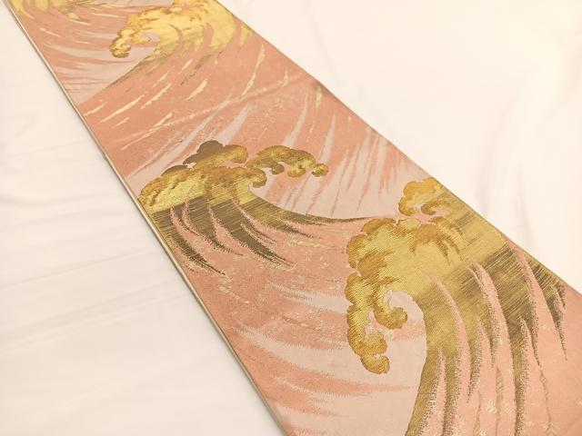 平和屋着物◎六通柄袋帯　立波文　金糸　正絹　逸品　BAAV9929hv