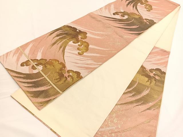 平和屋着物◎六通柄袋帯　立波文　金糸　正絹　逸品　BAAV9929hv