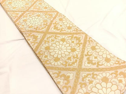 平和屋着物◎六通柄　本袋帯　菱天井花唐草文　金糸　正絹　逸品　BAAV9933hv