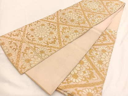 平和屋着物◎六通柄　本袋帯　菱天井花唐草文　金糸　正絹　逸品　BAAV9933hv