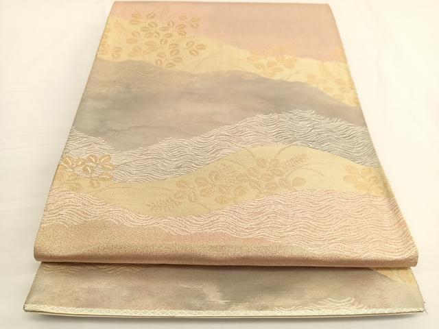 平和屋着物◎六通柄袋帯　道長萩文　金糸　正絹　逸品　BAAV9935hv