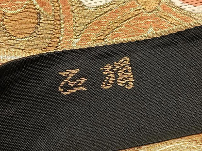 平和屋着物◎六通柄　本袋帯　唐織　宝相華亀甲花文　黒地　金糸　正絹　逸品　BAAV9936hv