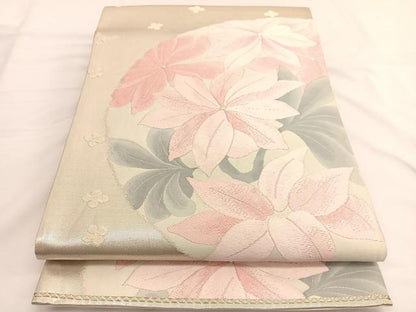 平和屋着物◎六通柄袋帯 唐織 花丸文 銀糸 正絹 逸品 BAAV9937hv