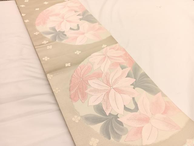 平和屋着物◎六通柄袋帯 唐織 花丸文 銀糸 正絹 逸品 BAAV9937hv