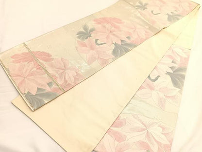 平和屋着物◎六通柄袋帯 唐織 花丸文 銀糸 正絹 逸品 BAAV9937hv