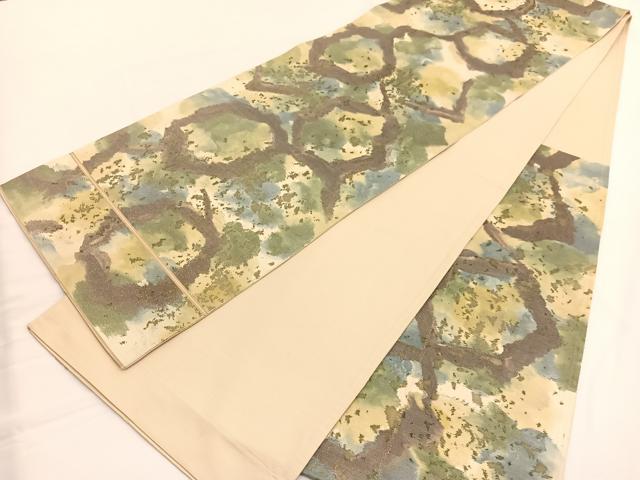 平和屋着物◎六通柄 京袋帯 亀甲文 金糸 正絹 逸品 BAAV9943hv