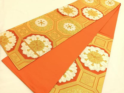 平和屋着物◎六通柄袋帯 蜀江花文 金糸 正絹 逸品 BAAV9946hv
