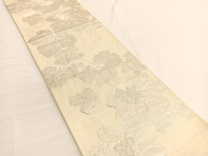 平和屋着物◎六通柄袋帯 ふくれ織 葡萄蔦の葉文 銀糸 正絹 逸品 BAAV9949hv