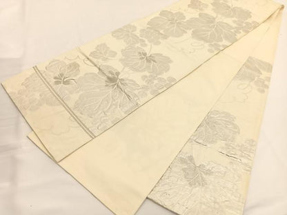 平和屋着物◎六通柄袋帯 ふくれ織 葡萄蔦の葉文 銀糸 正絹 逸品 BAAV9949hv
