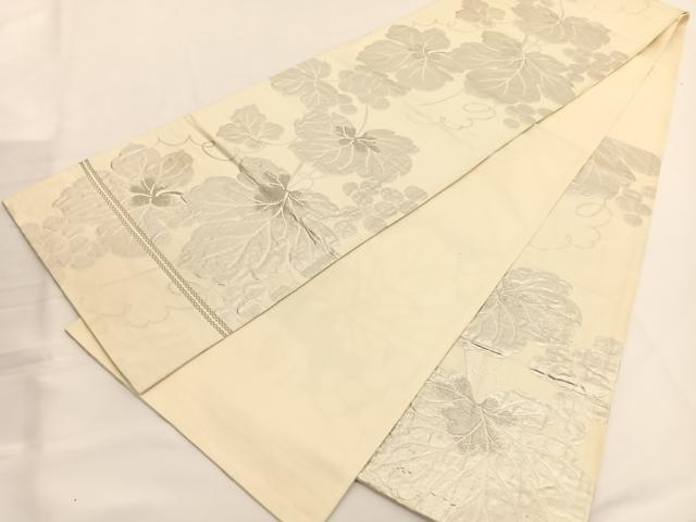 平和屋着物◎六通柄袋帯 ふくれ織 葡萄蔦の葉文 銀糸 正絹 逸品 BAAV9949hv