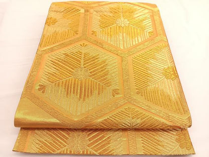 平和屋着物◎六通柄袋帯 若松葉亀甲文 金糸 正絹 逸品 BAAV9950hv