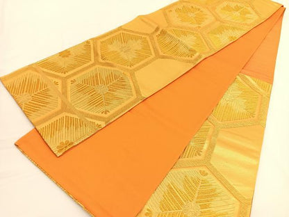 平和屋着物◎六通柄袋帯 若松葉亀甲文 金糸 正絹 逸品 BAAV9950hv