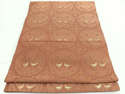 平和屋着物◎六通柄京袋　本袋帯　向かい鳳凰花丸文　金糸　正絹　逸品　BAAV9954hv