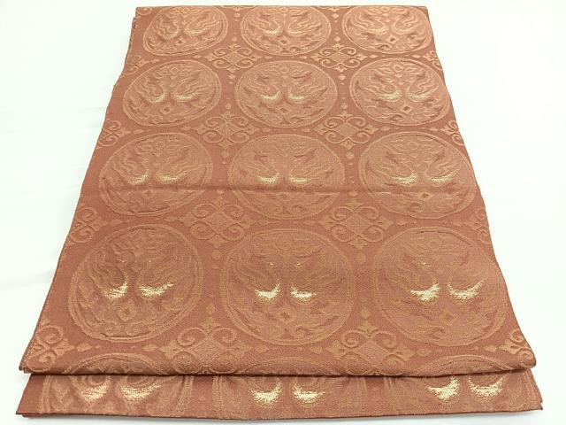 平和屋着物◎六通柄京袋　本袋帯　向かい鳳凰花丸文　金糸　正絹　逸品　BAAV9954hv