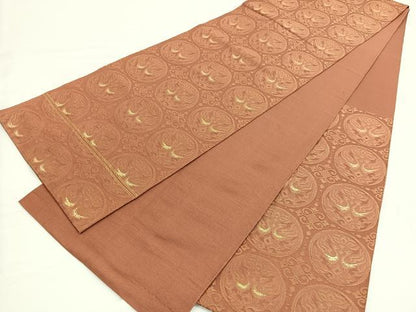 平和屋着物◎六通柄京袋　本袋帯　向かい鳳凰花丸文　金糸　正絹　逸品　BAAV9954hv