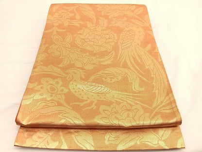 平和屋着物◎西陣 六通柄袋帯 さらさ 花鳥文 金糸 正絹 逸品 BAAV9956hv