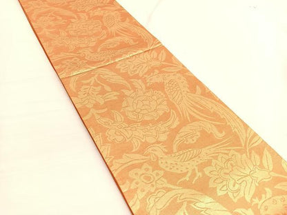 平和屋着物◎西陣 六通柄袋帯 さらさ 花鳥文 金糸 正絹 逸品 BAAV9956hv