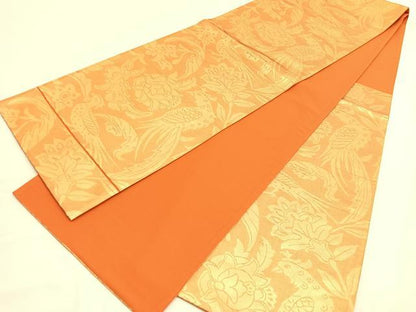 平和屋着物◎西陣 六通柄袋帯 さらさ 花鳥文 金糸 正絹 逸品 BAAV9956hv