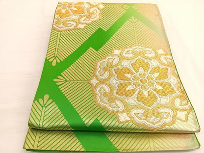 平和屋着物◎六通柄袋帯　唐織　松皮菱宝相華　金銀糸　正絹　逸品　BAAV9961hv