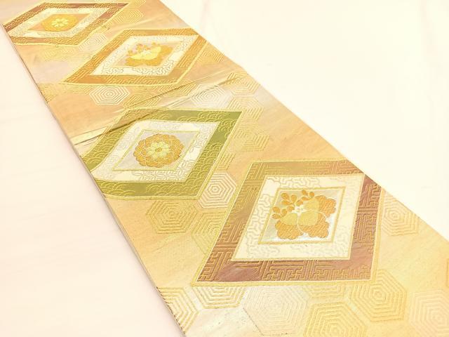 平和屋着物◎六通柄袋帯 有職花菱文 金糸 正絹 逸品 BAAV9963hv