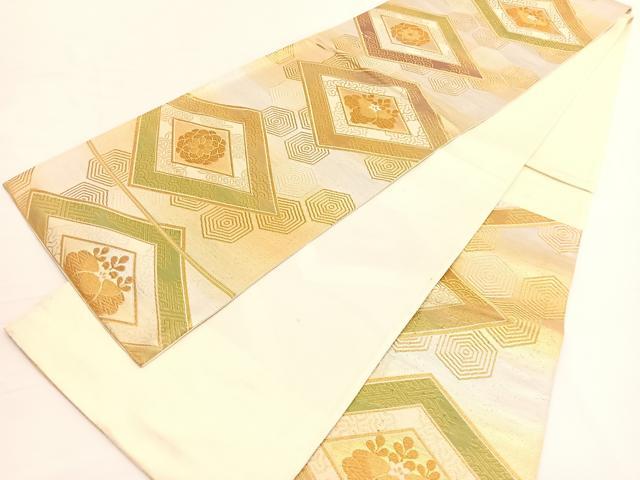 平和屋着物◎六通柄袋帯 有職花菱文 金糸 正絹 逸品 BAAV9963hv