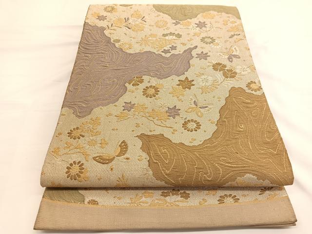 平和屋着物◎六通柄袋帯 花蝶文 金銀糸 正絹 逸品 BAAV9967hv