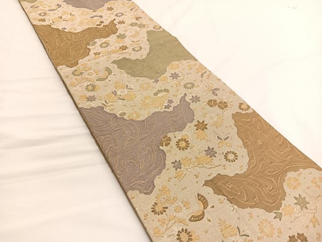 平和屋着物◎六通柄袋帯 花蝶文 金銀糸 正絹 逸品 BAAV9967hv