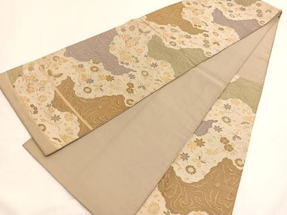 平和屋着物◎六通柄袋帯 花蝶文 金銀糸 正絹 逸品 BAAV9967hv