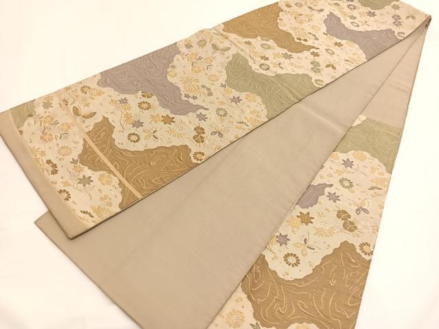 平和屋着物◎六通柄袋帯 花蝶文 金銀糸 正絹 逸品 BAAV9967hv