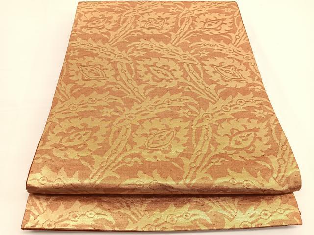 平和屋着物◎西陣 六通柄袋帯 さらさ 草葉文 金糸 正絹 逸品 BAAV9977hv
