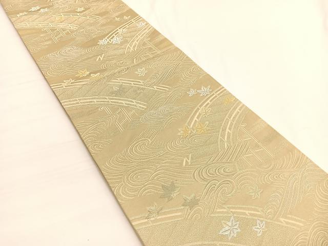 平和屋着物◎六通柄袋帯 唐織 渡橋竜田川 金銀糸 正絹 逸品 BAAV9980hv