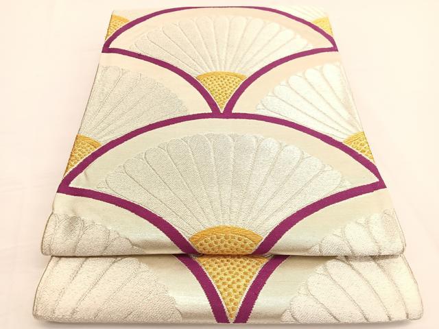 平和屋着物◎六通柄袋帯　唐織　菊青海波　金銀糸　正絹　逸品　BAAV9983hv