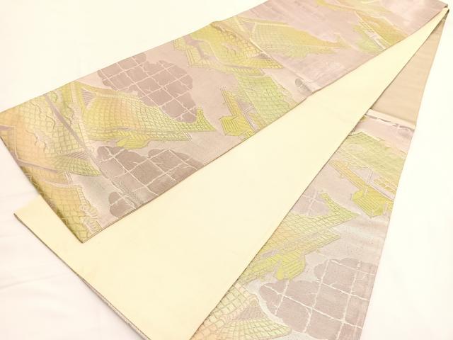 平和屋着物◎六通柄袋帯 唐織 風景文 銀糸 正絹 逸品 BAAV9986hv