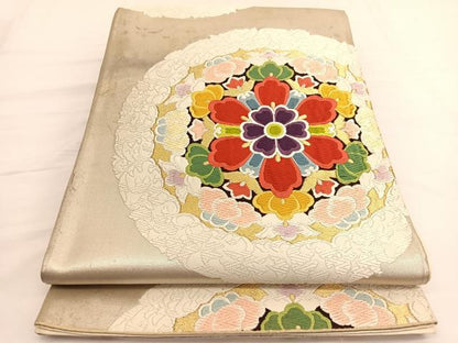 平和屋着物◎六通柄袋帯 唐織 花丸文 金糸 正絹 逸品 BAAV9993hv