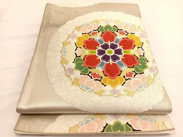 平和屋着物◎六通柄袋帯 唐織 花丸文 金糸 正絹 逸品 BAAV9993hv