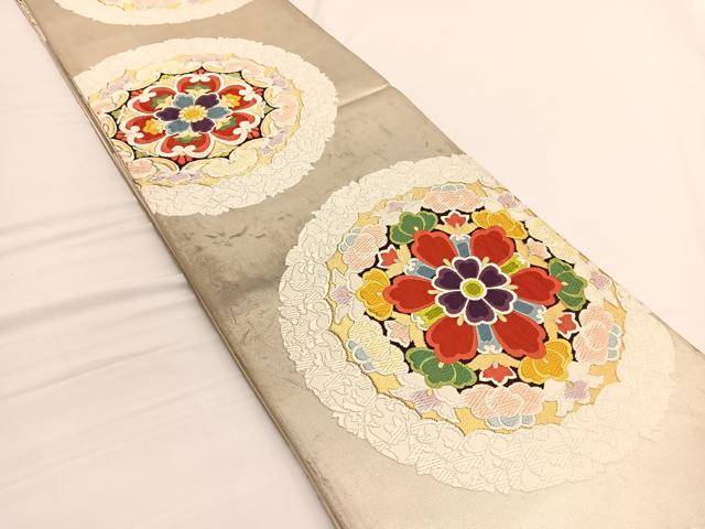 平和屋着物◎六通柄袋帯 唐織 花丸文 金糸 正絹 逸品 BAAV9993hv