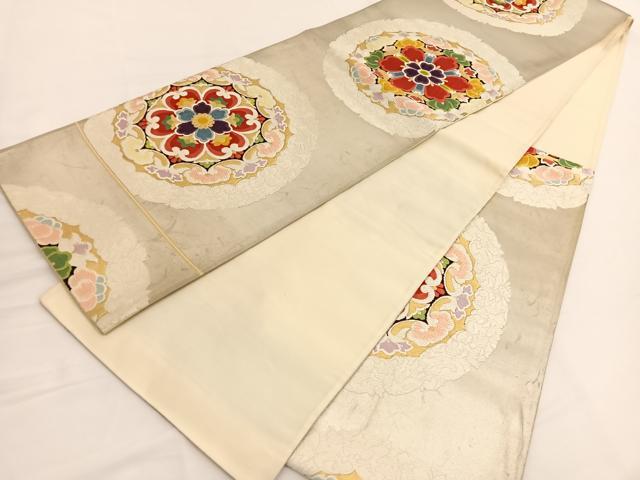 平和屋着物◎六通柄袋帯 唐織 花丸文 金糸 正絹 逸品 BAAV9993hv