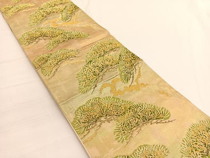 平和屋着物◎六通柄袋帯 唐織 松 金糸 正絹 逸品 BAAV9995hv