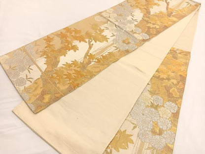 平和屋着物◎六通柄袋帯 唐織 桜楓文 金銀糸 正絹 逸品 BAAV9996hv