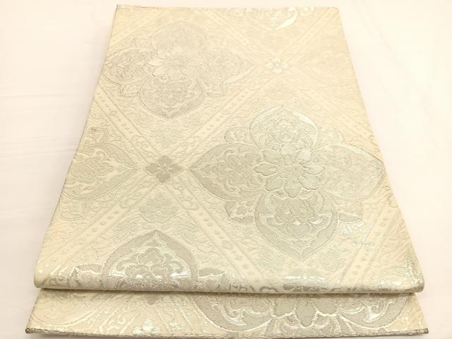 平和屋着物◎六通柄袋帯 花菱文 銀糸 正絹 逸品 BAAV9997hv