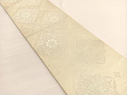 平和屋着物◎六通柄袋帯 花菱文 銀糸 正絹 逸品 BAAV9997hv