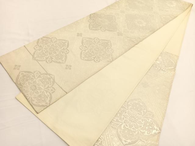 平和屋着物◎六通柄袋帯 花菱文 銀糸 正絹 逸品 BAAV9997hv