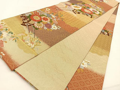 平和屋着物◎佐賀錦　六通柄袋帯　唐織　花車文　金銀糸　正絹　逸品　BAAW0003hj