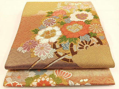 平和屋着物◎佐賀錦　六通柄袋帯　唐織　花車文　金銀糸　正絹　逸品　BAAW0003hj